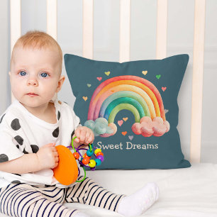 Skurrile Pastell-Regenbogen-in-Wolken für Kinder Kissen