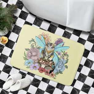 Skurrile Pastell-Tabby-Fee-Katze Blumen-Fantasie Badematte