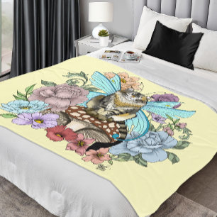 Skurrile Pastell-Tabby-Fee-Katze Blumen-Fantasie Fleecedecke
