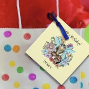 Skurrile Pastell-Tabby-Fee-Katze Blumen-Fantasie  Geschenkanhänger