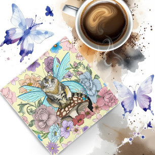 Skurrile Pastell-Tabby-Fee-Katze Blumen-Fantasie  Glasuntersetzer
