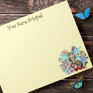 Skurrile Pastell-Tabby-Fee-Katze Blumen-Fantasie Notizblock