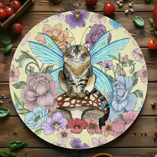 Skurrile Pastell-Tabby-Fee-Katze Blumen-Fantasie Schneidebrett
