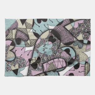 Skurrile Pastell-Zentangle-Herzen-Doodle-Muster K Geschirrtuch