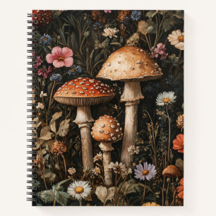 Skurrile Pilze und Wildblumen Spirale Notizblock
