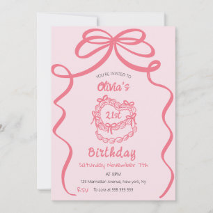 Skurrile Retro-Rosa-Torte Vintage-Geburtstagsfeier Einladung