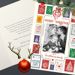 Skurrile Retro-Stempel-Weihnachtsillustrations-Fot Karte