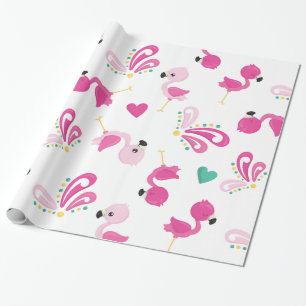 Skurrile rosa Flamingos und Herzen Geschenkpapier