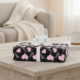 Skurrile rosa Herz-Doodles Liebesschrift Geschenkpapier