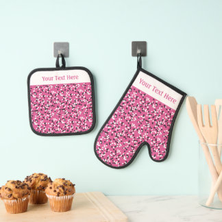 Skurrile rosa Punkte-Kritzeleien-Muster Ofenhandschuh & Topflappen-Set