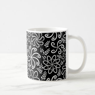 Skurrile Schwarz-Weiß-Spiral-Blumen-Blatt-Muster Kaffeetasse