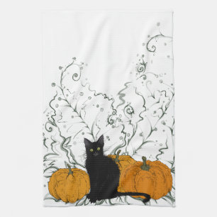 Skurrile schwarze Halloween-Katze Geschirrtuch