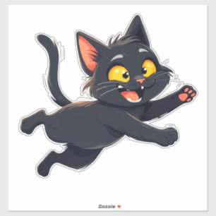 Skurrile schwarze Katzenillustration Aufkleber