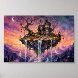 Skurrile schwimmende Hexenhütte Cozy Ghost Island Poster