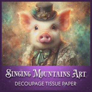 Skurrile Steampunk-Schweinedecke im Zylinder-Decou Seidenpapier