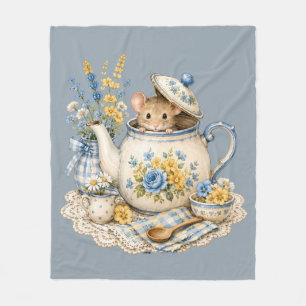 Skurrile Teekannen-Maus Cottagecore-Blüten Fleecedecke
