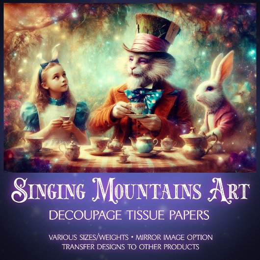 Skurrile Teestunde im Wunderland - Decoupage Seidenpapier