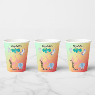 Skurrile Tierparade Grün Gelb Orange Pappbecher