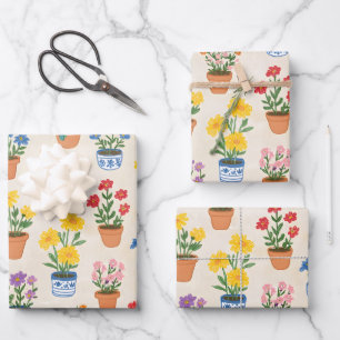Skurrile Topfpflanzen Botanische Illustration Geschenkpapier Set