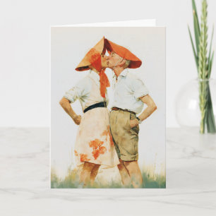 Skurrile Vintage-Paar-Kuss-Illustration Karte