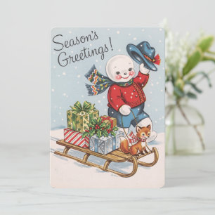Skurrile Vintage-Schneemann-Weihnachtskarte Dankeskarte
