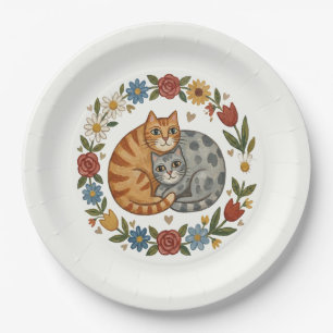 Skurrile Volks kunst Katzen: Rustikale Florale Hoc Pappteller