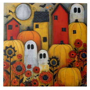 Skurrile Volkskunst-Halloween-Patch Fliese