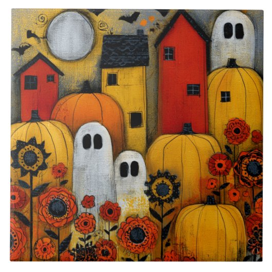 Skurrile Volkskunst-Halloween-Patch Fliese (Vorderseite)