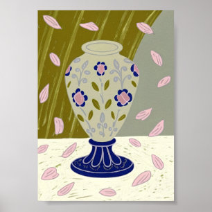 Skurrile Volkskunst Keramikvase mit fallendem Rosa Poster