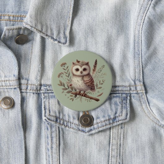 Skurrile Wald-Eulen-Botanik-Illustration Button (Beispiel)