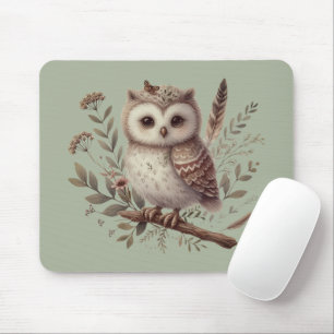 Skurrile Wald-Eulen-Botanik-Illustration Mousepad