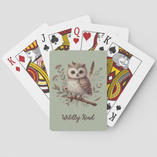 Skurrile Wald-Eulen-Botanik-Illustration Spielkarten (Rückseite)