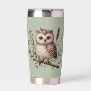 Skurrile Wald-Eulen-Botanik-Illustration Thermobecher