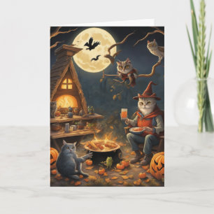 Skurrile Waldtiere Halloween-Camping-Party Karte