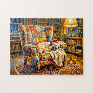 Skurrile Weihnachts-Sessel-Schlaf-Mops-Illustratio Puzzle