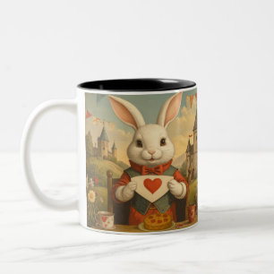 Skurrile Weiße Kaninchen-Herzen Verzauberte Wunder Zweifarbige Tasse