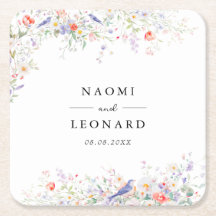 Skurrile Wildblumen und Blaue Vögel Aquarell