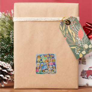 Skurrile Winterdorf-Volksweihnachtsgeschenke Quadratischer Aufkleber