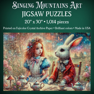 Skurrile Wunderland-Illustration Alice & Kaninchen Puzzle