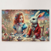 Skurrile Wunderland-Illustration Alice & Kaninchen Puzzle (Horizontal)