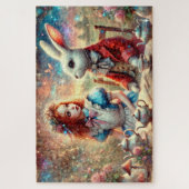 Skurrile Wunderland-Illustration Alice & Kaninchen Puzzle (Vertikal)