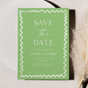 Skurrile Zitrus Grüne Wellenförmige Rand Hochzeit Save The Date