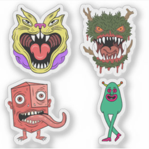Skurriler Bunter Retro-Monster-Charakter Aufkleber