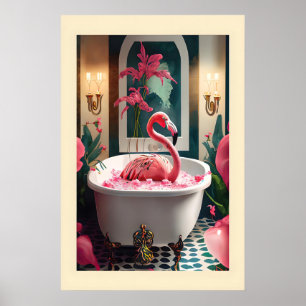 Skurriler Flamingo-Badewanne-Kunstprint Spielend Poster