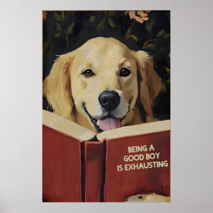 Skurriler Golden Retriever Hund liest Buch Kunst Poster