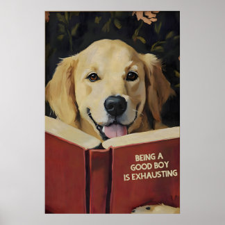 Skurriler Golden Retriever Hund liest Buch Kunst Poster