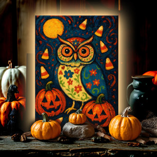 Skurriler Halloween-Eulen-Volksfest-Karotten-Nacht Karte