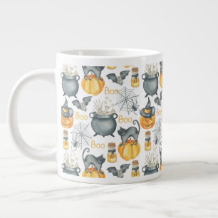 Skurriler Halloween-Kessel und Katzen-Muster Jumbo-Tasse