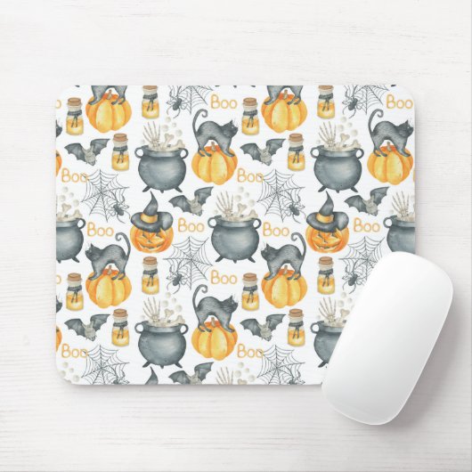 Skurriler Halloween-Kessel und Katzen-Muster Mousepad (Mit Mouse)