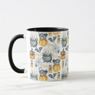 Skurriler Halloween-Kessel und Katzen-Muster Tasse